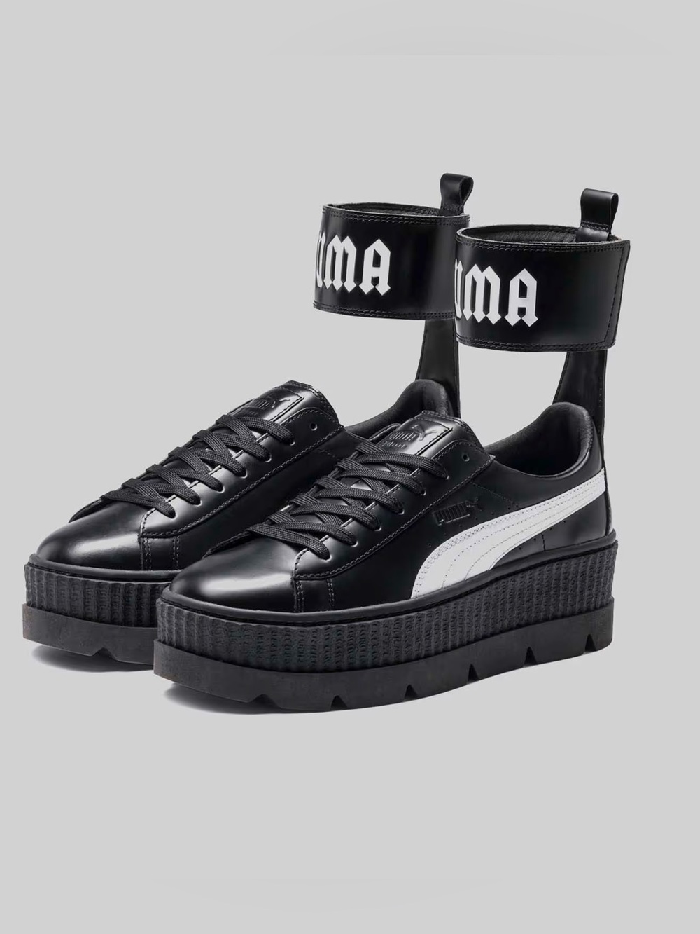 2017 Fenty x Puma Ankle Strap Creeper Black Leather Platform Sneakers Rhianna